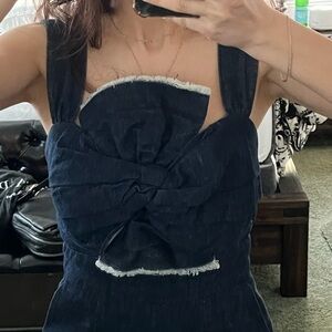 Denim dress with bow on front